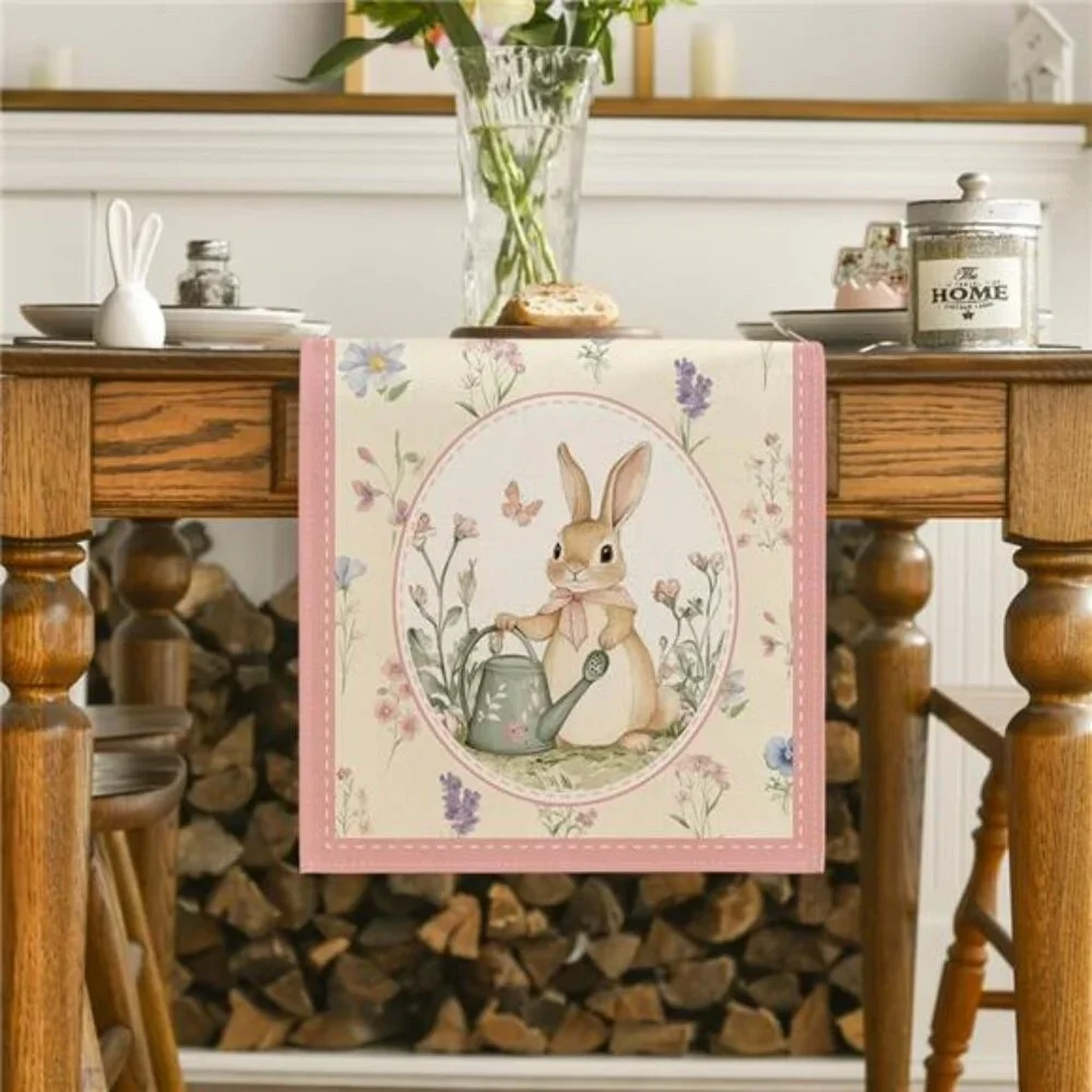 Bunny Rabbit Kettle Floral Flower Easter Table Runner,Seasonal